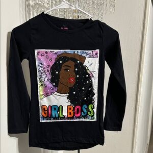 Trendy Black 'Girl Boss' Long Sleeve Tee for Kids